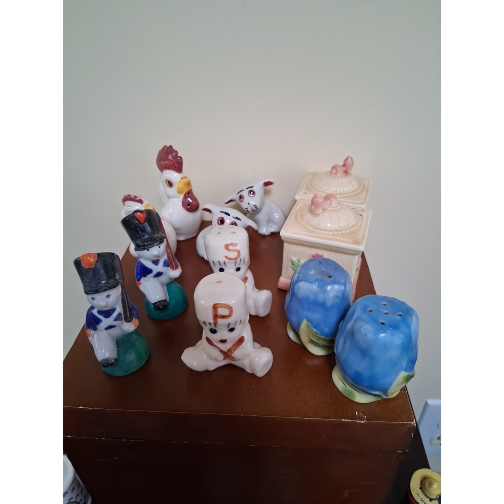 Mixed Lot of 6 Vintage Ceramic Salt & Pepper Shakers People Flowers Animals